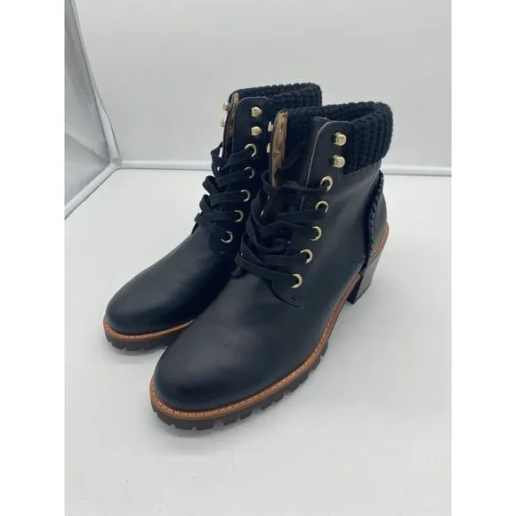 New Jack‎ Rogers Harper Leather Lace Up Hiker Knit Block Heel Boots Black Sz 10M