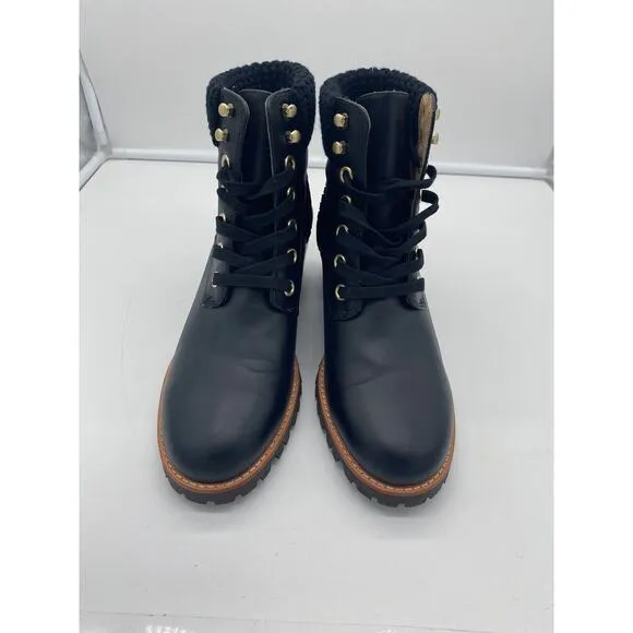 New Jack‎ Rogers Harper Leather Lace Up Hiker Knit Block Heel Boots Black Sz 10M
