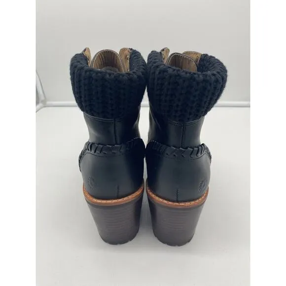 New Jack‎ Rogers Harper Leather Lace Up Hiker Knit Block Heel Boots Black Sz 10M