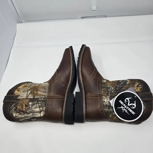 New Justin Boots Youth Western Camo Boots Size 5D Brown Leather 4619JR Real Tree
