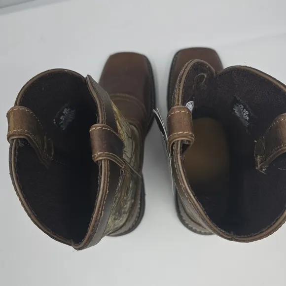 New Justin Boots Youth Western Camo Boots Size 5D Brown Leather 4619JR Real Tree