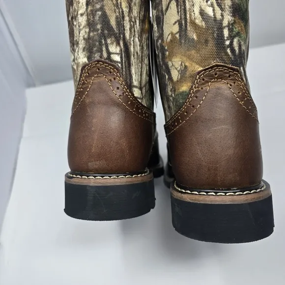 New Justin Boots Youth Western Camo Boots Size 5D Brown Leather 4619JR Real Tree