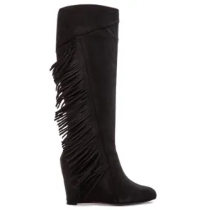 New Koolaburra x Ugg Paradis Fringe Black Leather Knee High Wedge Boots Size 7