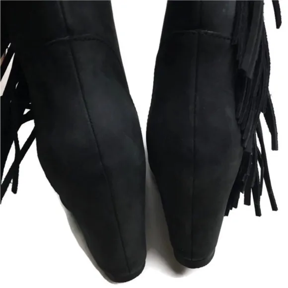 New Koolaburra x Ugg Paradis Fringe Black Leather Knee High Wedge Boots Size 7