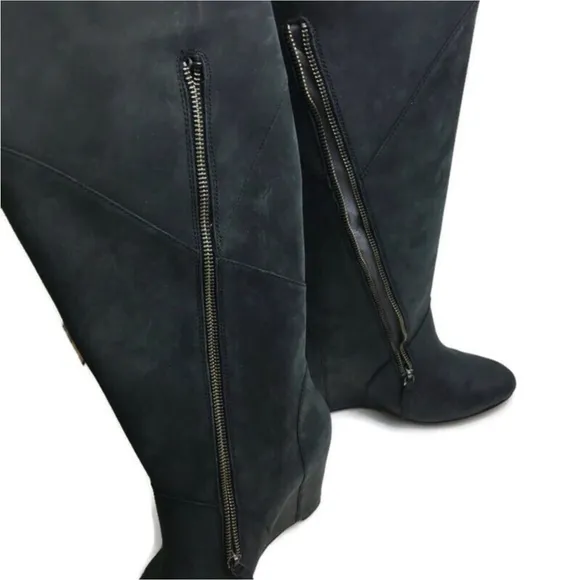 New Koolaburra x Ugg Paradis Fringe Black Leather Knee High Wedge Boots Size 7
