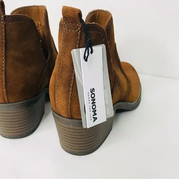 New! Leather Suede Western Woodcut Block Heel Ankle Boots Cowboy Cowgirl Boots
