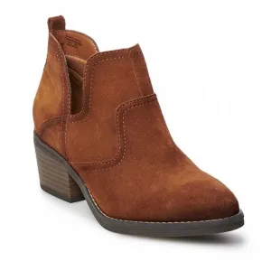 New! Leather Suede Western Woodcut Block Heel Ankle Boots Cowboy Cowgirl Boots