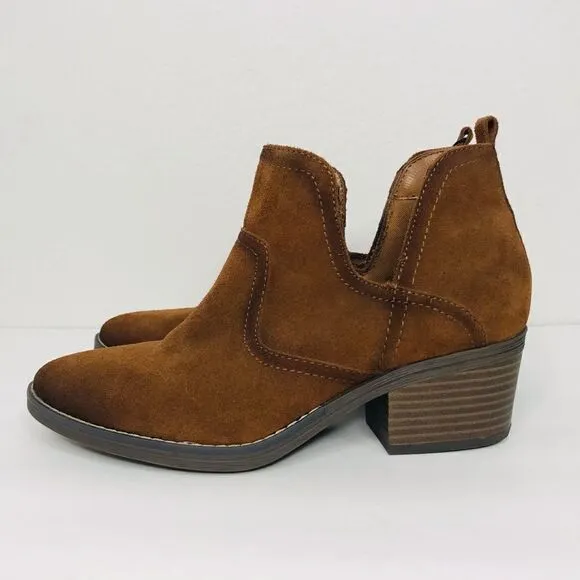 New! Leather Suede Western Woodcut Block Heel Ankle Boots Cowboy Cowgirl Boots