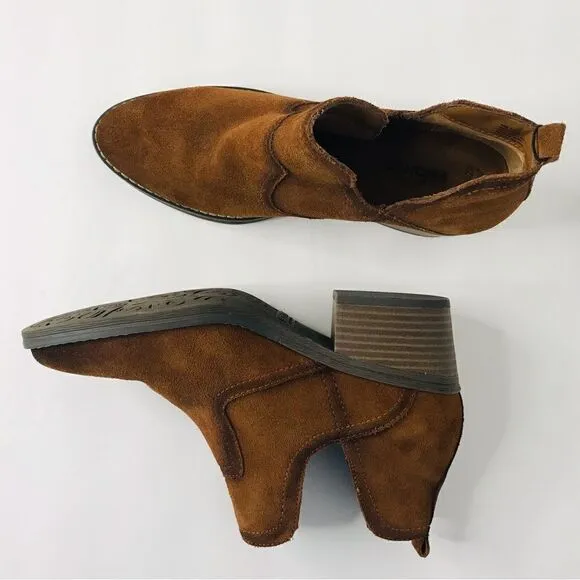 New! Leather Suede Western Woodcut Block Heel Ankle Boots Cowboy Cowgirl Boots