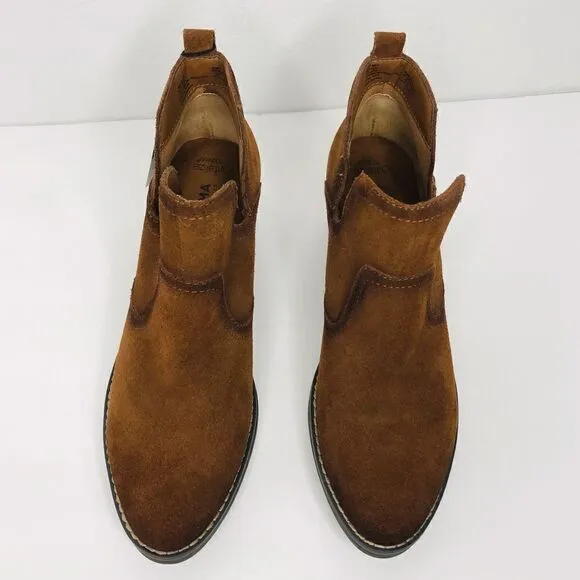 New! Leather Suede Western Woodcut Block Heel Ankle Boots Cowboy Cowgirl Boots