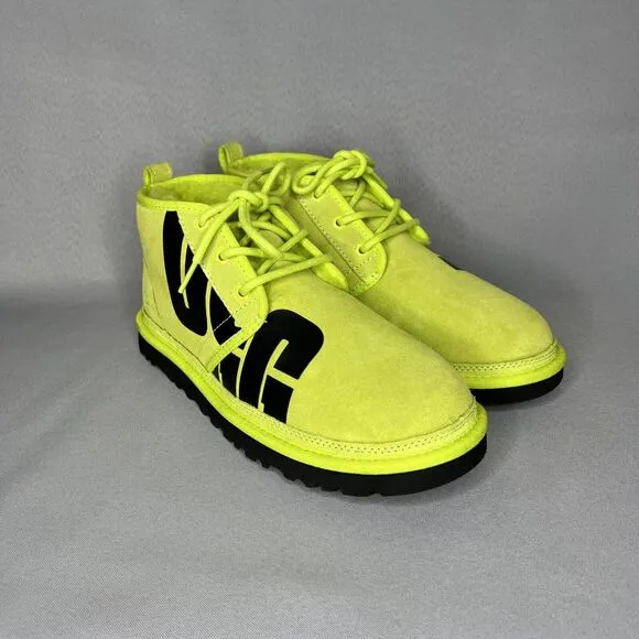 New Mens UGG Boots Sz 10 Neumel Chukka Key Lime Green Black Graphic Logo 1128215