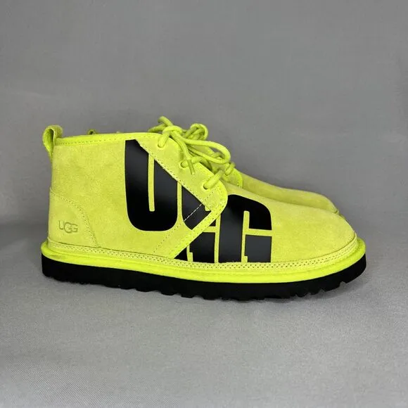 New Mens UGG Boots Sz 10 Neumel Chukka Key Lime Green Black Graphic Logo 1128215