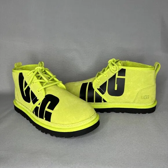 New Mens UGG Boots Sz 10 Neumel Chukka Key Lime Green Black Graphic Logo 1128215