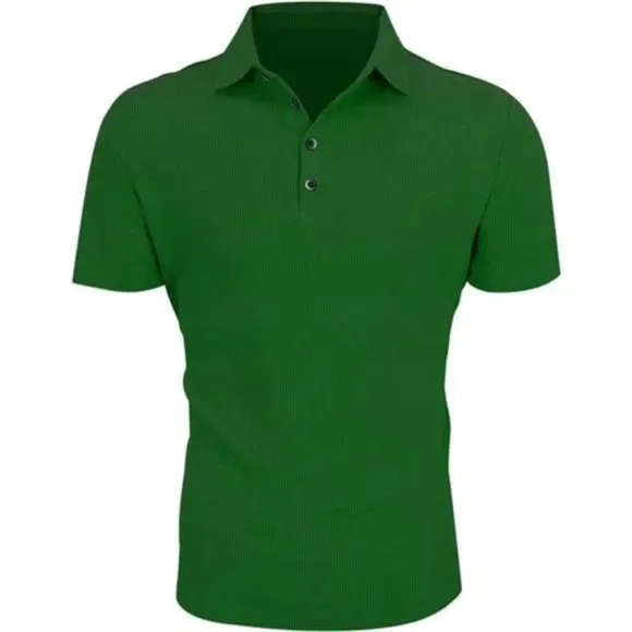 New 𝅺Mens Waffle Knit Polo Shirts Short Sleeve Green