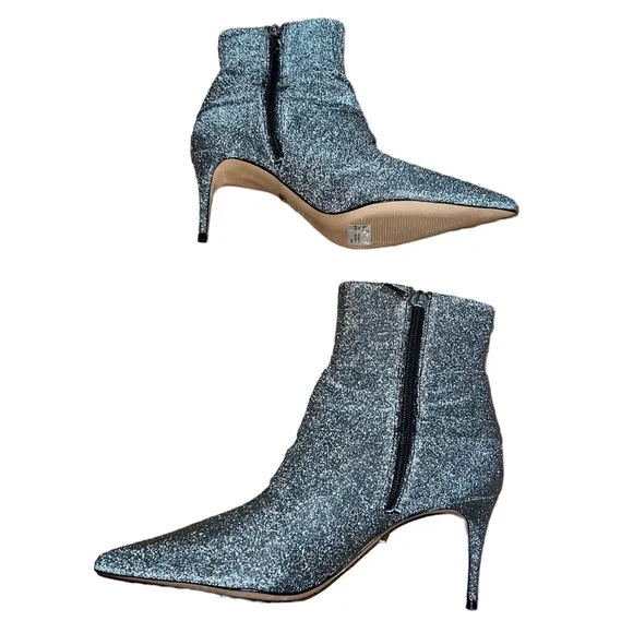 NEW NIB SCHUTZ Adryen Twist Knot Ankle Bootie Silver Sparkle