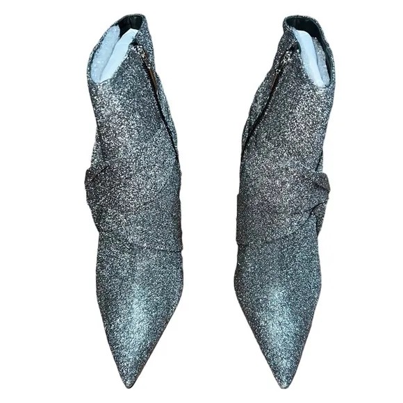 NEW NIB SCHUTZ Adryen Twist Knot Ankle Bootie Silver Sparkle