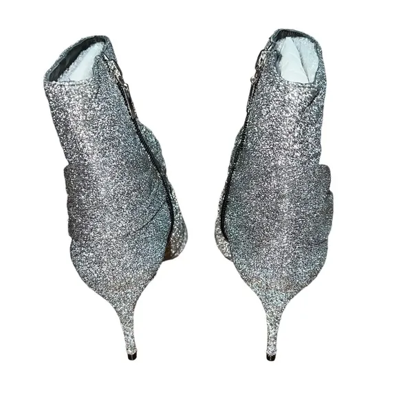 NEW NIB SCHUTZ Adryen Twist Knot Ankle Bootie Silver Sparkle