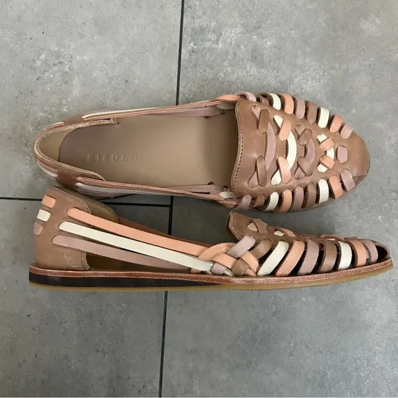 NEW Nisolo huarache tan multi leather slip on sandals 7