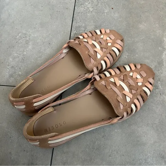 NEW Nisolo huarache tan multi leather slip on sandals 7