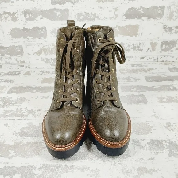 New Nordstrom Rack Brown Quilted Lace Up Lug Sole Ankle Boots O480