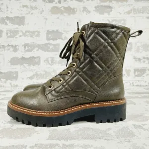 New Nordstrom Rack Brown Quilted Lace Up Lug Sole Ankle Boots O480