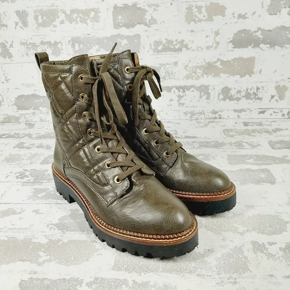 New Nordstrom Rack Brown Quilted Lace Up Lug Sole Ankle Boots O480