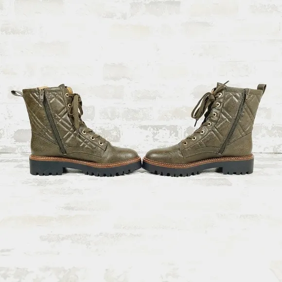 New Nordstrom Rack Brown Quilted Lace Up Lug Sole Ankle Boots O480