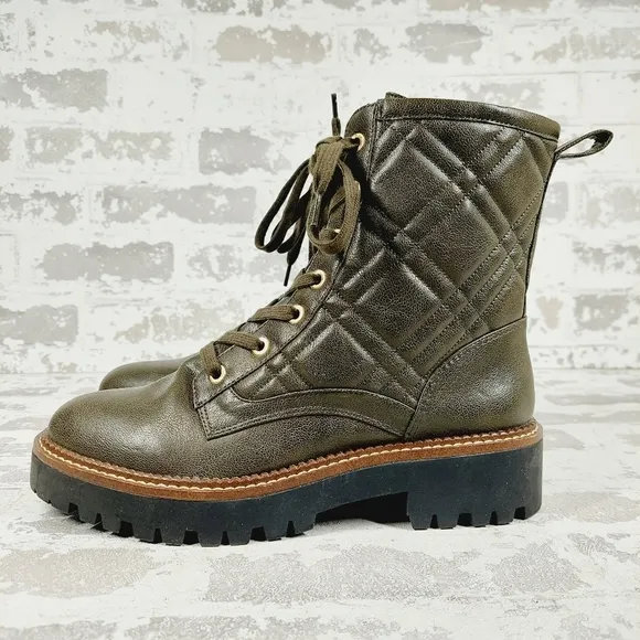 New Nordstrom Rack Brown Quilted Lace Up Lug Sole Ankle Boots O480