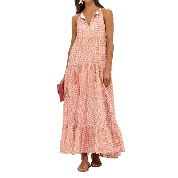 NEW OLIPHANT long tiered tassel dress in sonoma orange