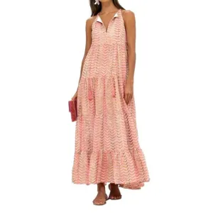 NEW OLIPHANT long tiered tassel dress in sonoma orange