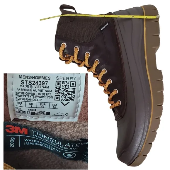 New Sperry cannon insulated duck winter boots brown lace up leather waterproof
