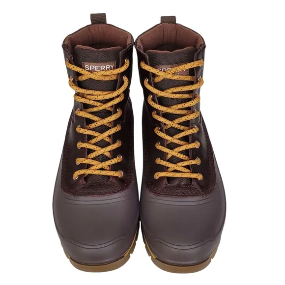 New Sperry cannon insulated duck winter boots brown lace up leather waterproof