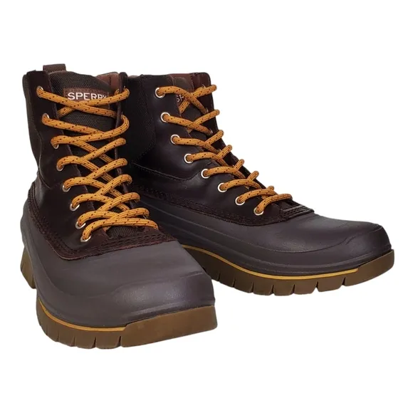 New Sperry cannon insulated duck winter boots brown lace up leather waterproof