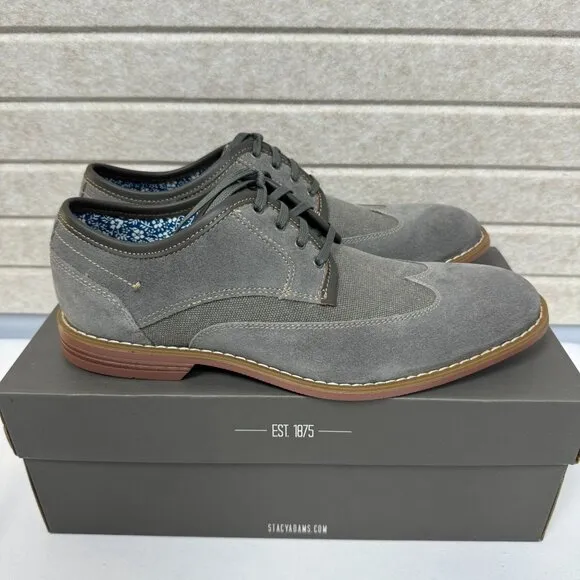 NEW Stacy Adams Wickley Gray Leather Suede Wingtips Oxford Derby Shoes 8