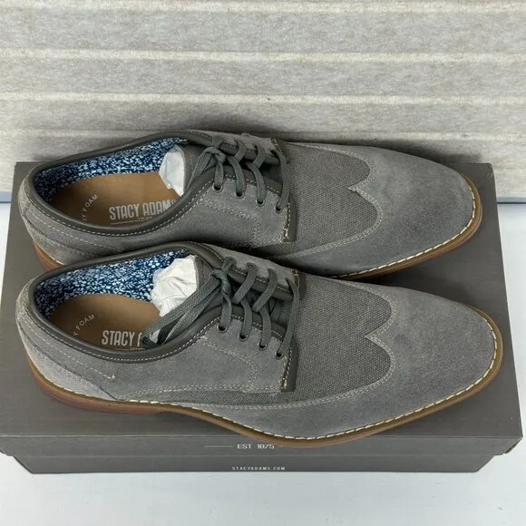 NEW Stacy Adams Wickley Gray Leather Suede Wingtips Oxford Derby Shoes 8