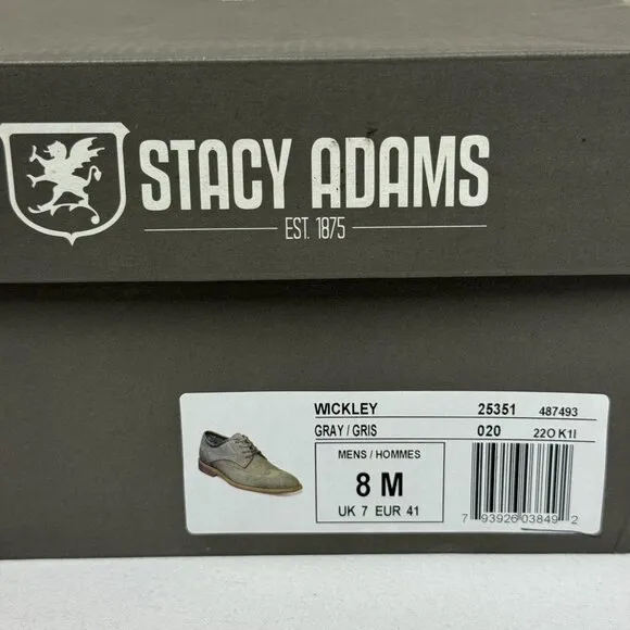 NEW Stacy Adams Wickley Gray Leather Suede Wingtips Oxford Derby Shoes 8
