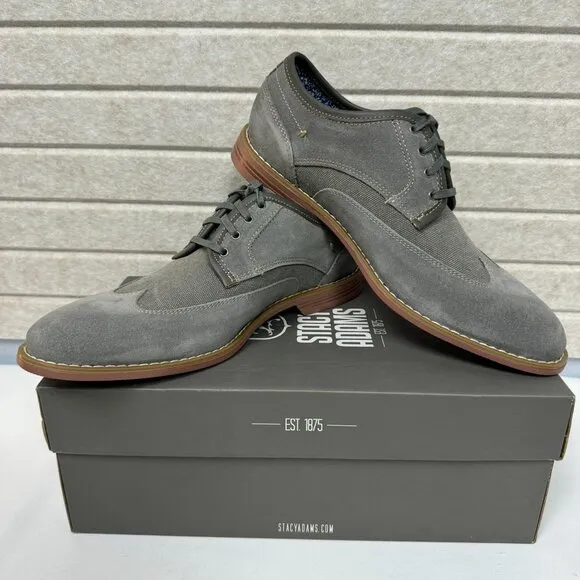 NEW Stacy Adams Wickley Gray Leather Suede Wingtips Oxford Derby Shoes 8