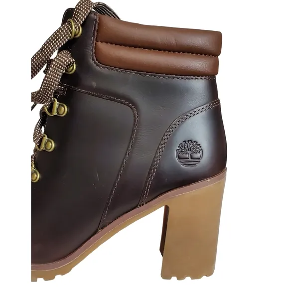 New Timberland allington 5 in leather block heel boots brown lace up casual