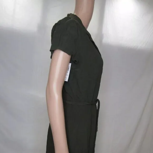 NEW WILDRED Womens Button-Up Japanese Crepe Shirt Dress Size M Dark Olive