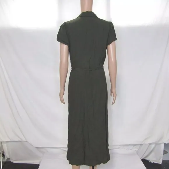 NEW WILDRED Womens Button-Up Japanese Crepe Shirt Dress Size M Dark Olive