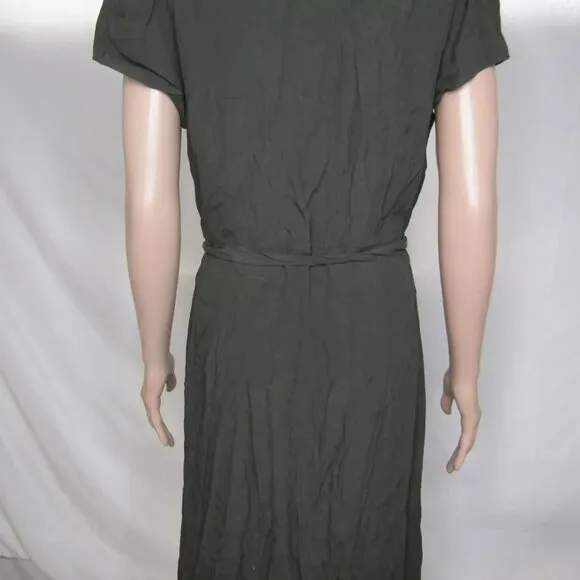 NEW WILDRED Womens Button-Up Japanese Crepe Shirt Dress Size M Dark Olive