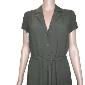 NEW WILDRED Womens Button-Up Japanese Crepe Shirt Dress Size M Dark Olive