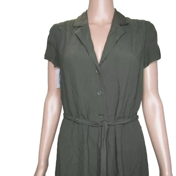 NEW WILDRED Womens Button-Up Japanese Crepe Shirt Dress Size M Dark Olive
