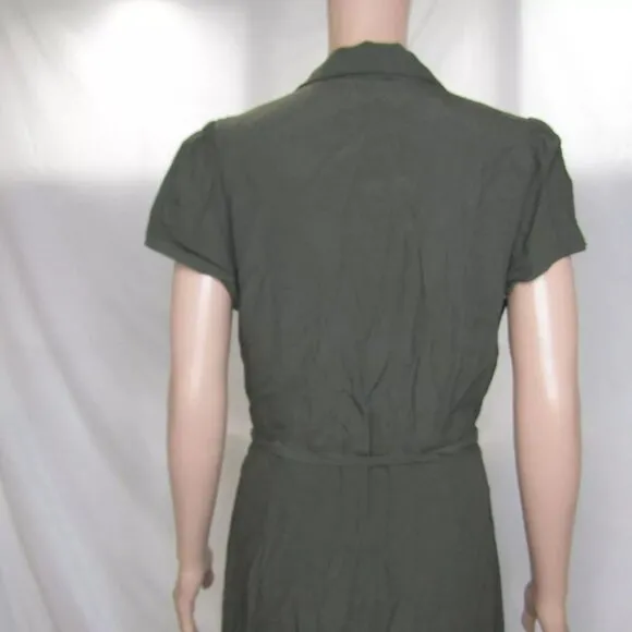 NEW WILDRED Womens Button-Up Japanese Crepe Shirt Dress Size M Dark Olive