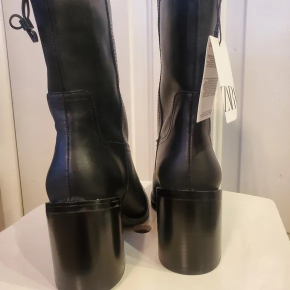 NEW Zara Leather Ankle Boots Size 7.5