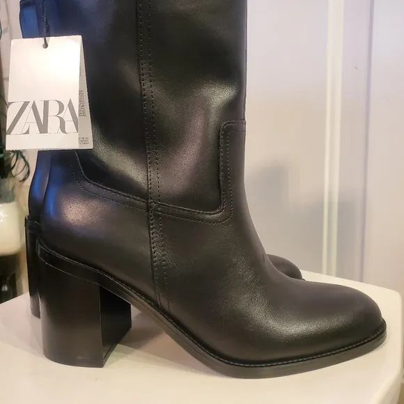 NEW Zara Leather Ankle Boots Size 7.5