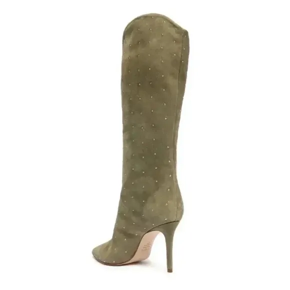 NEW Schutz Maryana Studs Aspen Green Suede Western Knee High Boot size 9