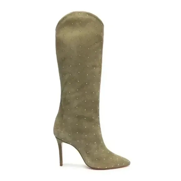 NEW Schutz Maryana Studs Aspen Green Suede Western Knee High Boot size 9