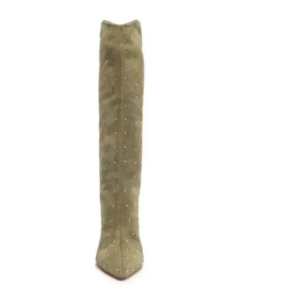 NEW Schutz Maryana Studs Aspen Green Suede Western Knee High Boot size 9