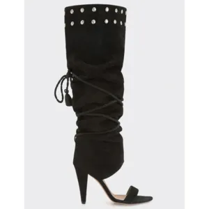 NIB IRO Lotta Suede Over the Knee Boots w/Sandal Open Toe, Size 36, Color Black